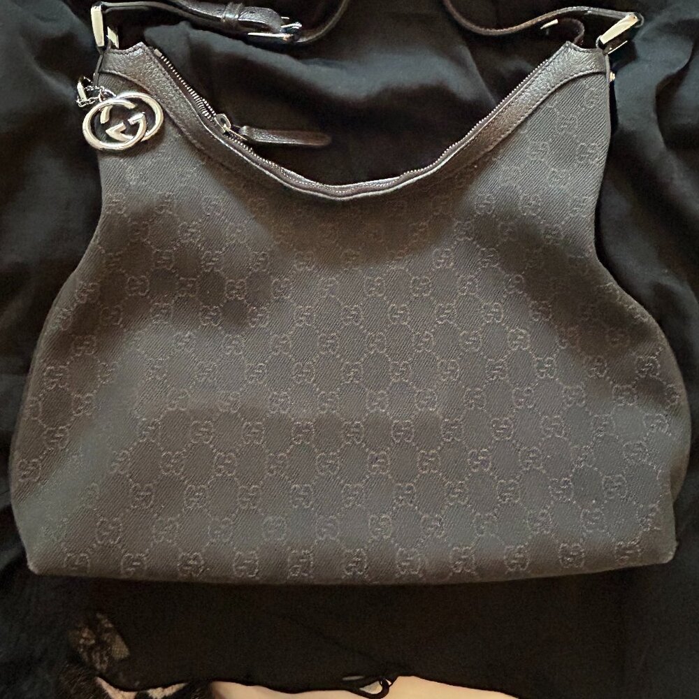 Gucci Brown Canvas Monogram Hobo Bag